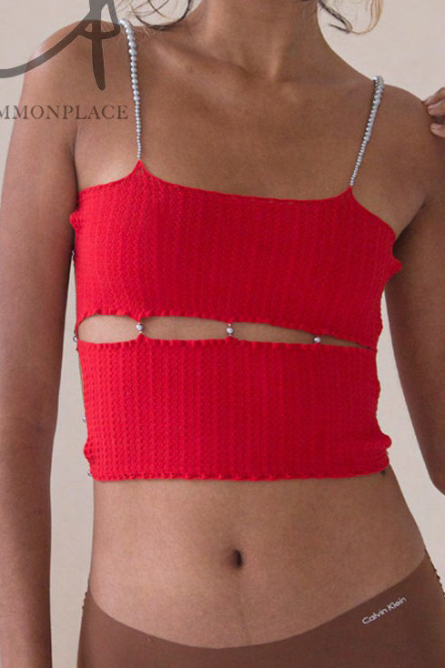 Rui Zhou R009 series horizontal cut pearl chain tube top skin-friendly stretch handmade RUI-R009-AW20-HONG red